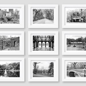 Central Park Black and White Photography, New York Gallery Wall Art, Central Park Print Set, NYC Prints, Bow Bridge, Set of 9 Prints