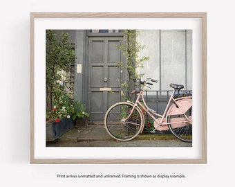 Pink Bicycle Photography Wall Art Print, London Doors, Europe Travel Decor