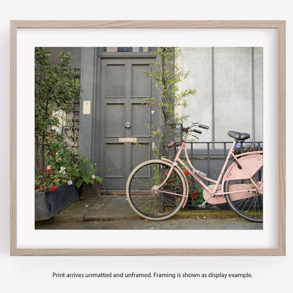 Pink Bicycle Photography Wall Art Print, London Doors, Europe Travel Decor