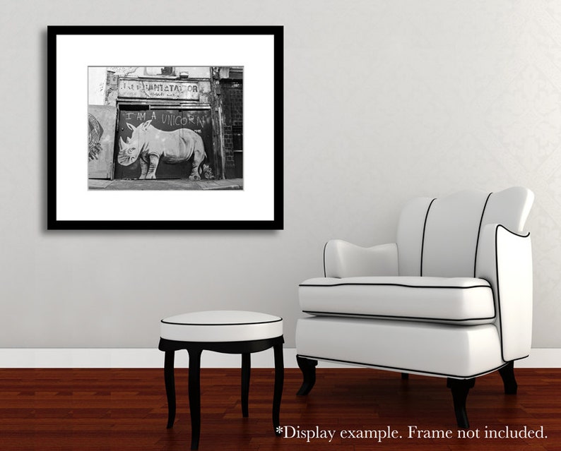 London Street Art Photography Print, Black and White Photo, Graffiti, Urban Wall Art, I am a Unicorn, Rhino Print image 4