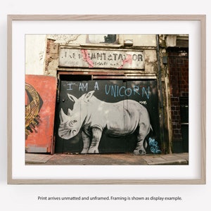 London Street Art Photography Print, Black and White Photo, Graffiti, Urban Wall Art, I am a Unicorn, Rhino Print image 8