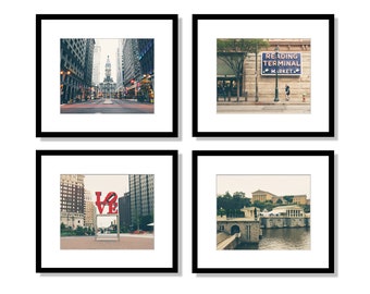 Philadelphia, Set of 4 Prints, Wall Art, Fine Art Photography Prints, City Hall, Reading Terminal Market, Love Park, Museum of Art