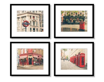 London Photography, Set of 4 Prints, Travel Decor Wall Art