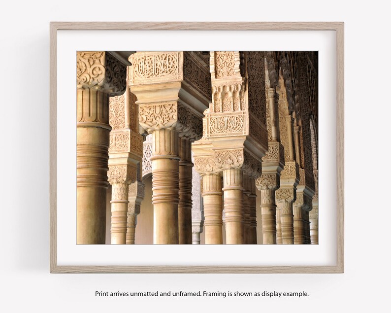 Alhambra Black and White Photography Print, Granada Spain, Travel Decor Wall Art, Alhambra Columns Color
