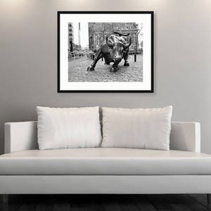 Wall Street Bull, New York Bull Statue, Charging Bull, Black and White Photography, New York City Wall Art, NYC, Office Decor, Stock Market image 2