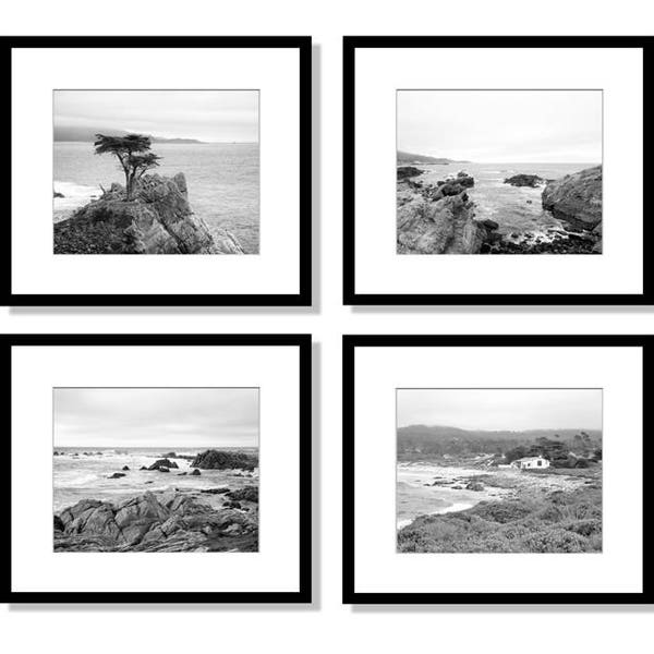 California Coast, Black and White Photography Print Set, Lone Cypress Monterey, Pebble Beach Wall Art, Pacific Coast, Set of 4 Prints