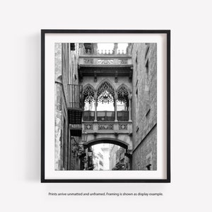 Barcelona Gothic Quarter, Black and White Photography, Spain Travel Wall Art, Europe Decor, Architecture, Vertical Print