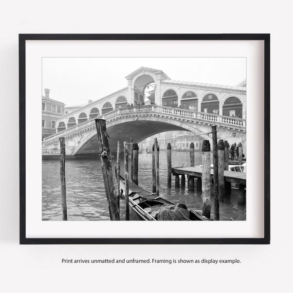Venice Italy Print Rialto Bridge Black and White Photography Print, Europe Travel Decor, Horizontal or Square Wall Art
