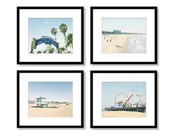 Santa Monica Print Set, Pier, Boardwalk, Lifeguard Tower, Los Angeles Beach Decor, Horizontal or Square Wall Art, Set of 4 Prints