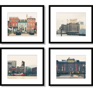 Baltimore Photography Wall Art Prints, Black and White Photography, Domino Sugars, Fells Point, Inner Harbor, Camden Yards, Set of 4 Prints
