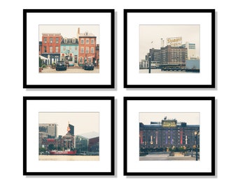 Baltimore Photography Wall Art Prints, Black and White Photography, Domino Sugars, Fells Point, Inner Harbor, Camden Yards, Set of 4 Prints