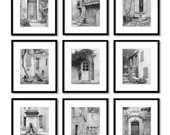 Black and White Photography Gallery Wall Art Set, Europe Doors Windows, Provence France, Modern Farmhouse Decor, French Country Decor