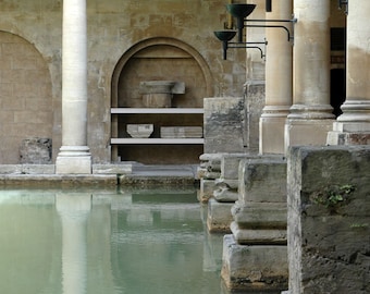 Bath England Photography, Roman Bath, Black and White, Fine Art Print, Europe, Travel Photo, sage green, spa decor