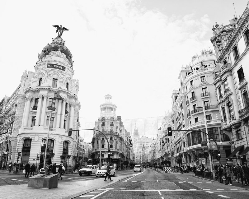 Madrid Print Spain Black and White Photography Gran Via Etsy
