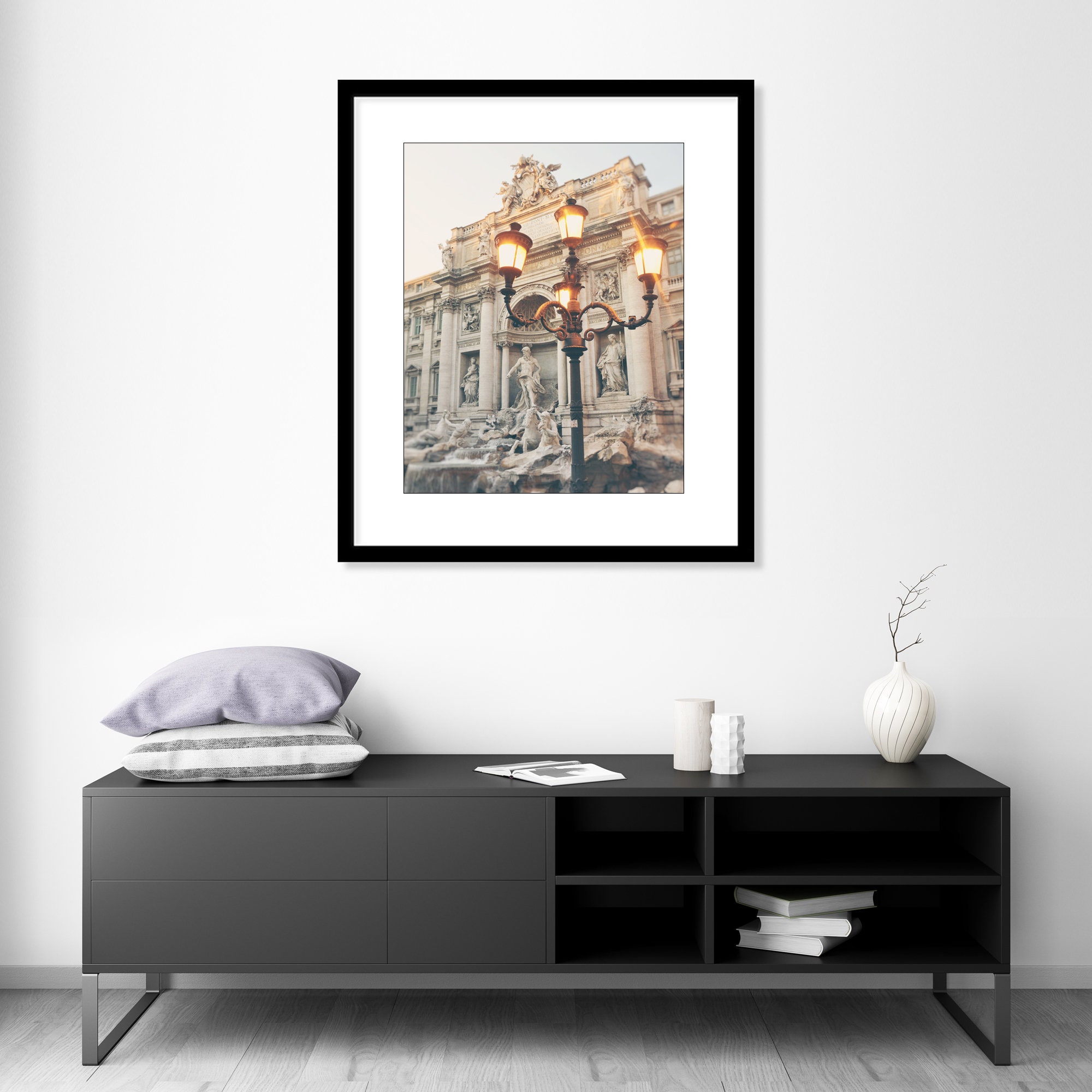 Trevi Fountain, Rome Photography Print, Black and White