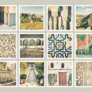 Alhambra Spain Prints, Gallery Wall Print Set, Travel Photography, Office Decor, Gift for Traveler, Set of 12, 5x5 print, Square Print