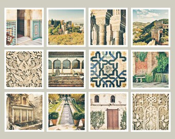 Alhambra Spain Prints, Gallery Wall Print Set, Travel Photography, Office Decor, Gift for Traveler, Set of 12, 5x5 print, Square Print