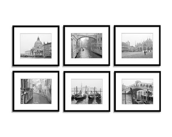 Venice Prints, Venice Italy Wall Art, Set of 6 Prints, Travel Decor, Gallery Wall, Black and White Photography, Europe, Gondolas, Canals