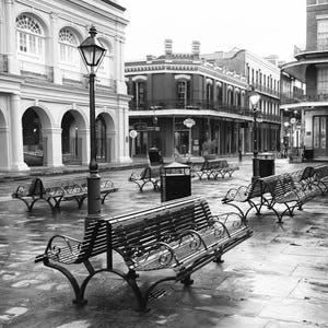 New Orleans Art, Black and White Photography Print, Jackson Square, French Quarter, Travel Decor
