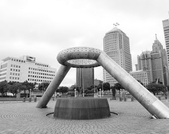 Detroit Hart Plaza, Detroit Print, Black and White Photography, Detroit Wall Art, Home Decor, Detroit Gift