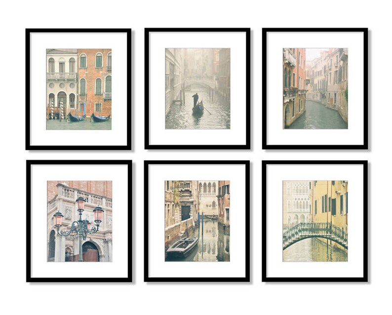 Venice Italy, Travel Decor, Set of 6 Prints, Black and White Photography, Gallery Wall, Print Set, Europe, Fine Art Print, Vertical Wall Art Color