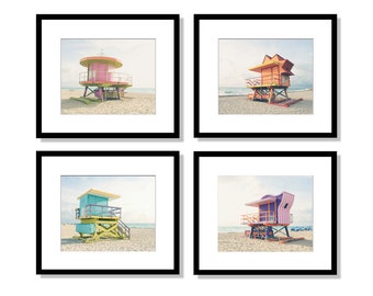 Miami Beach Prints, Beach Decor Wall Art, Lifeguard Stands, South Beach, Miami Photography, Set of 4 Prints