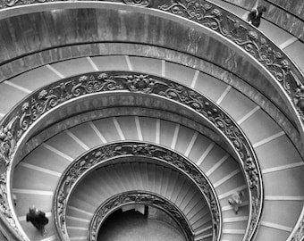 Rome Photography, Spiral Staircase, Black and White Print, Architecture, Vatican Stairs, Travel Decor, Rome Italy