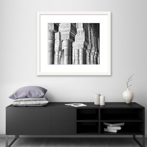 Alhambra Black and White Photography Print, Granada Spain, Travel Decor Wall Art, Alhambra Columns image 2