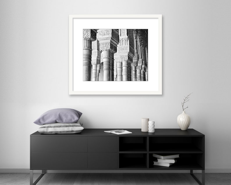 Alhambra Black and White Photography Print, Granada Spain, Travel Decor Wall Art, Alhambra Columns image 2