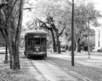 New Orleans Photography, Black and White Print, St Charles Streetcar Garden District, Travel Decor, New Orleans Wall Art