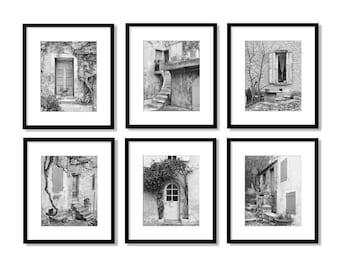 French Country Decor, Modern Farmhouse Decor, Provence France, Europe Doors, Black and White Photography, Gallery Wall, Set of 6 Prints