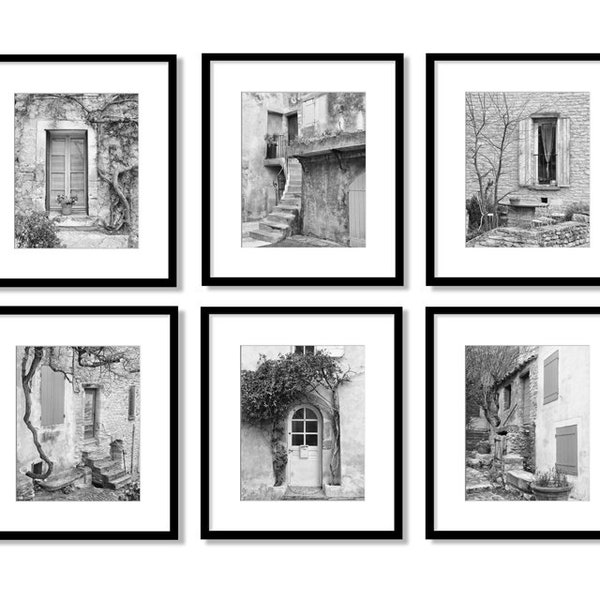 French Country Decor, Modern Farmhouse Decor, Provence France, Europe Doors, Black and White Photography, Gallery Wall, Set of 6 Prints