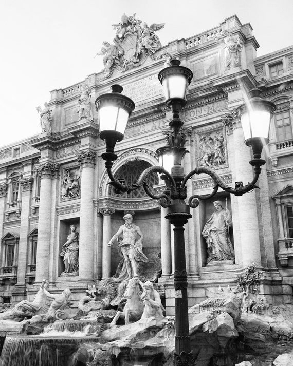 Trevi Fountain, Rome Photography Print, Black and White