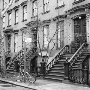 Greenwich Village, NYC Brownstone Print, New York Wall Art, Black and White Photography