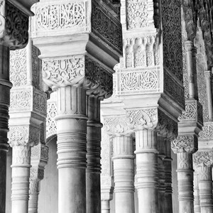 Alhambra Black and White Photography Print, Granada Spain, Travel Decor Wall Art, Alhambra Columns image 4