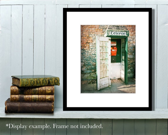 Ireland Photography, Green Phone Box, Telefon Box, Irish Telephone,  Vintage, Ireland Print, Irish Decor, Travel Photo, Brick Red, Wall Art 