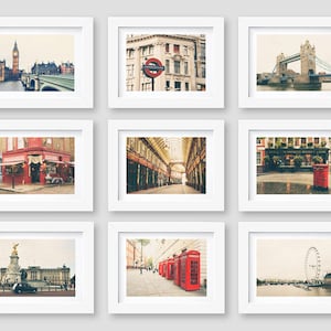 London Prints, London Wall Art, London Print Set, Gallery Wall, Big Ben, Red Phone, Tower Bridge, Travel Decor, Set of 9 Prints, 5x7, 8x10