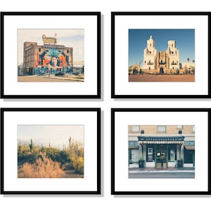 Tucson Prints, Tucson Arizona Wall Art, Architecture, Mission San Xavier, Cactus, Hotel Congress, Set of 4, Southwest Decor