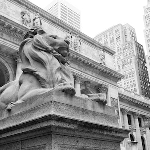 New York Library, Lion Statue, New York Print, Black and White Photography, NYC, New York City Wall Art