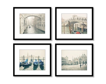Venice Photography, Italy Wall Art, Travel Decor, Set of 4 Prints, Black and White Print Set, Grand Canal Print, Bridge of Sighs, Gondolas