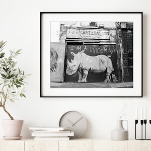 London Street Art Photography Print, Black and White Photo, Graffiti, Urban Wall Art, I am a Unicorn, Rhino Print image 3