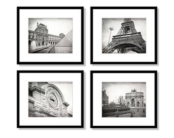 Paris Wall Art, Paris Decor, Black and White Photography, Eiffel Tower, Print Set, Gallery Wall, France, Europe, Travel, Set of 4 Prints