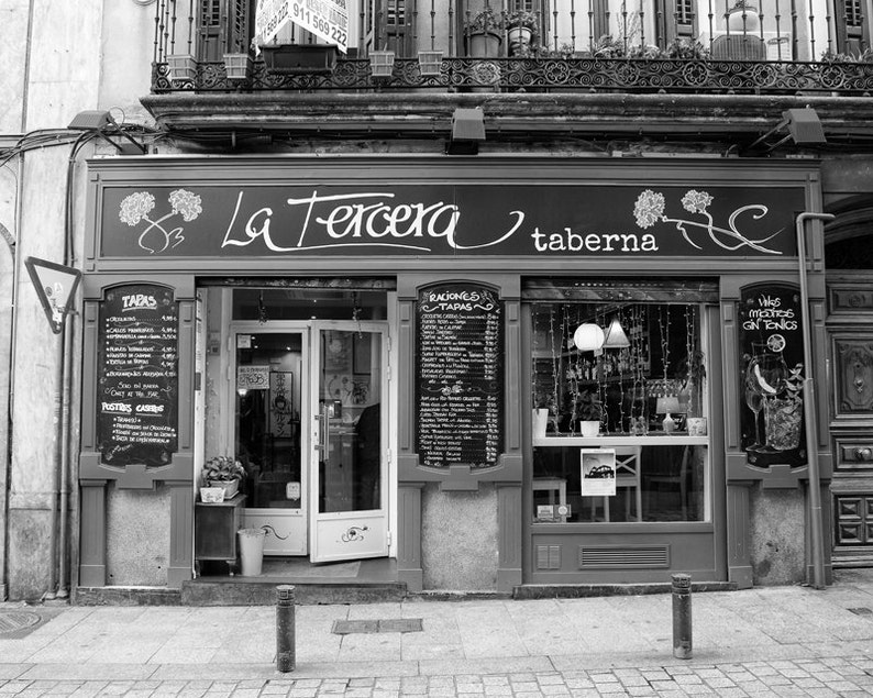 Spain, Kitchen Decor, Spanish Restaurant Decor, Madrid Spain, Europe, Tapas, Travel, Wall Art Prints Black & White