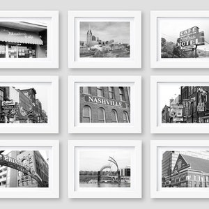 Conjunto de impresión de arte de pared de Nashville, fotografía en blanco y negro, decoración de música country, impresiones de la ciudad de la música, pared de la galería, regalo de Nashville