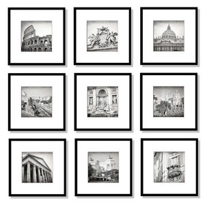 Rome Wall Art Print Set, Black and White Photography, Square Gallery Wall Art, Colosseum, Travel Decor, Italy, Set of 9, 5x5, 8x8, 10x10