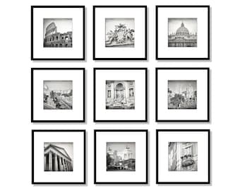 Rome Wall Art Print Set, Black and White Photography, Square Gallery Wall Art, Colosseum, Travel Decor, Italy, Set of 9, 5x5, 8x8, 10x10