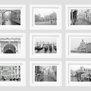 Venice Wall Art, Black and White Photography, Venice Gallery Wall Print Set, Italy Travel Decor, Europe Prints, Set of 9, 5x7, 8x10, 11x14