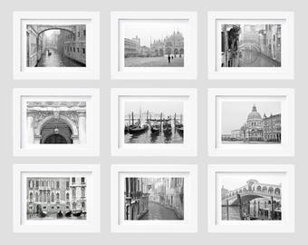 Venice Wall Art, Black and White Photography, Venice Gallery Wall Print Set, Italy Travel Decor, Europe Prints, Set of 9, 5x7, 8x10, 11x14