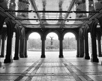 Bethesda Fountain Central Park, New York Wall Art Print, Black and White Photography, Bethesda Terrace