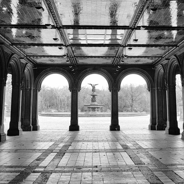 Bethesda Fountain Central Park, New York Wall Art Print, Black and White Photography, Bethesda Terrace